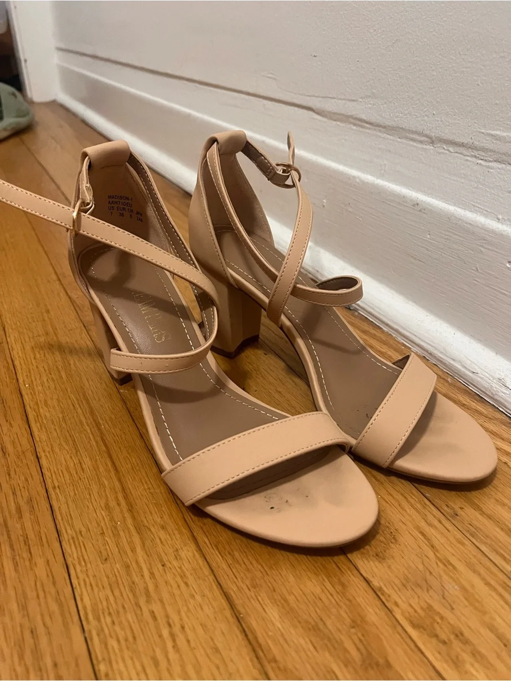 Dream Pairs Nude Cross Strap Block Heels 7